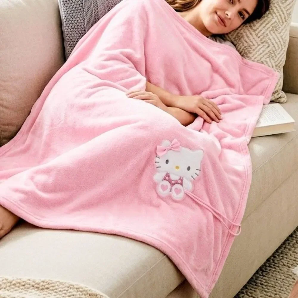 HELLO KITTY THROW BLANKET Pink Velvet Soft Anime Hello Kitty Kawaii 35x35